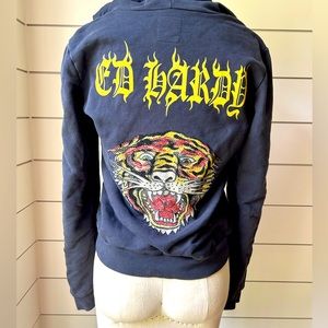 Ed Hardy X Christian Audigier Women’s Medium VINTAGE Zip Up Tiger Stoned 🔥⭐️